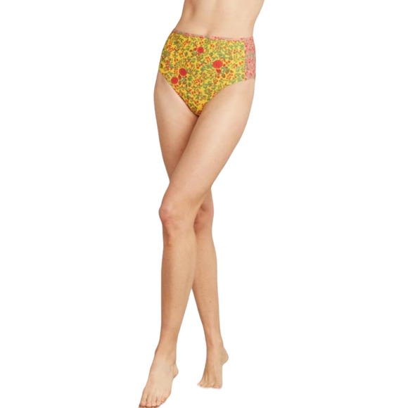 ROBERTA ROLLER RABBIT Rhody High Waist Bikini Bottom Floral Yellow Swimwear NWT - Picture 2 of 10